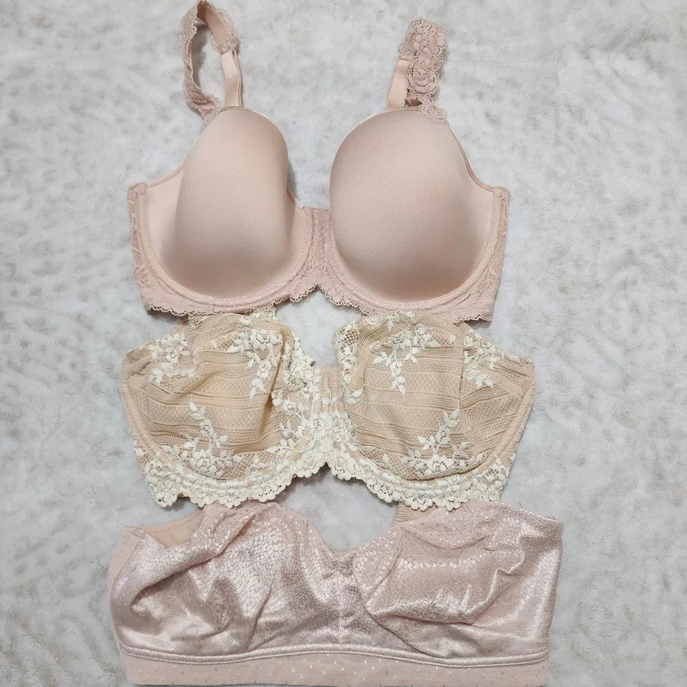 Wacoal Women's Bra Sz 32DDD 3pieces Bundle Nude Coquette Feminine Lacey